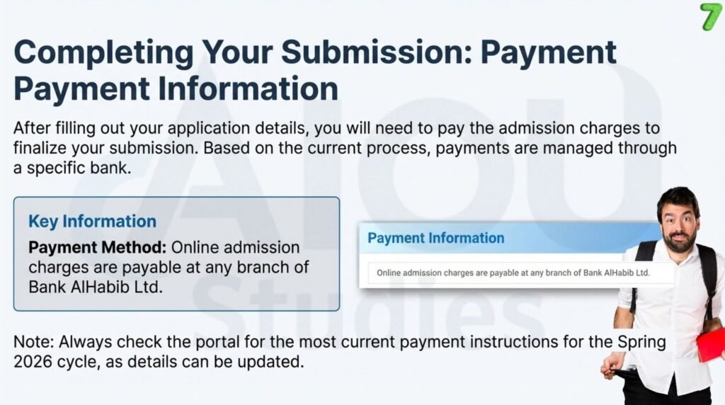 University test fees details showing entry test charges, payment method, and fee submission guidelines