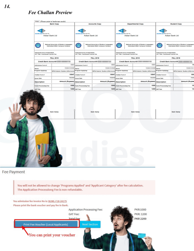 Student paying university challan fee through a mobile banking app after generating the fee voucher online.